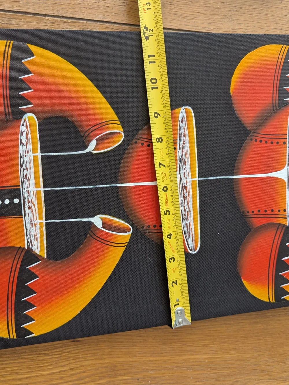 Set of 2 Hand Painted African Oil On Canvas Paintings Tribal Gourd Wall Art